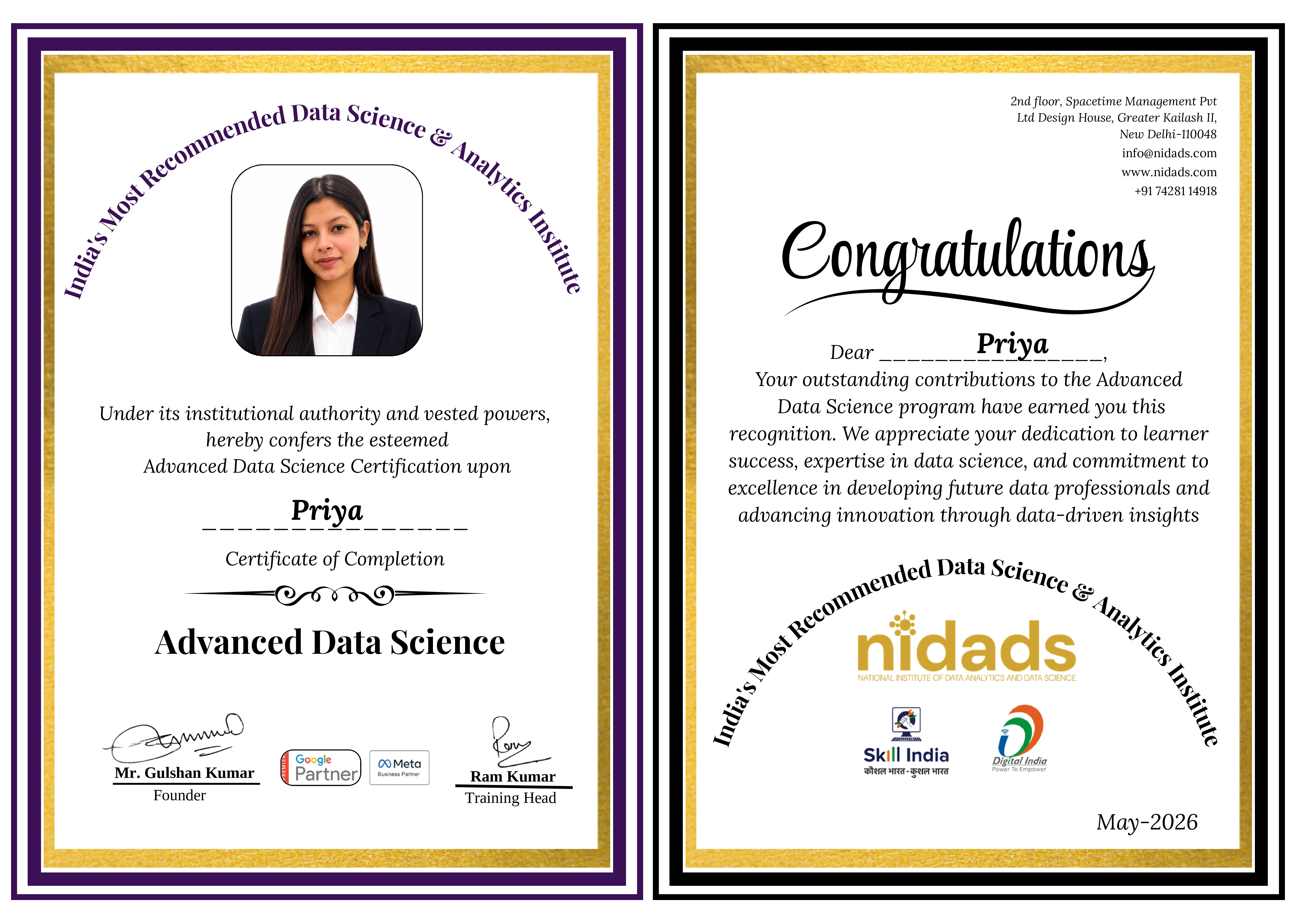 Priya certificate