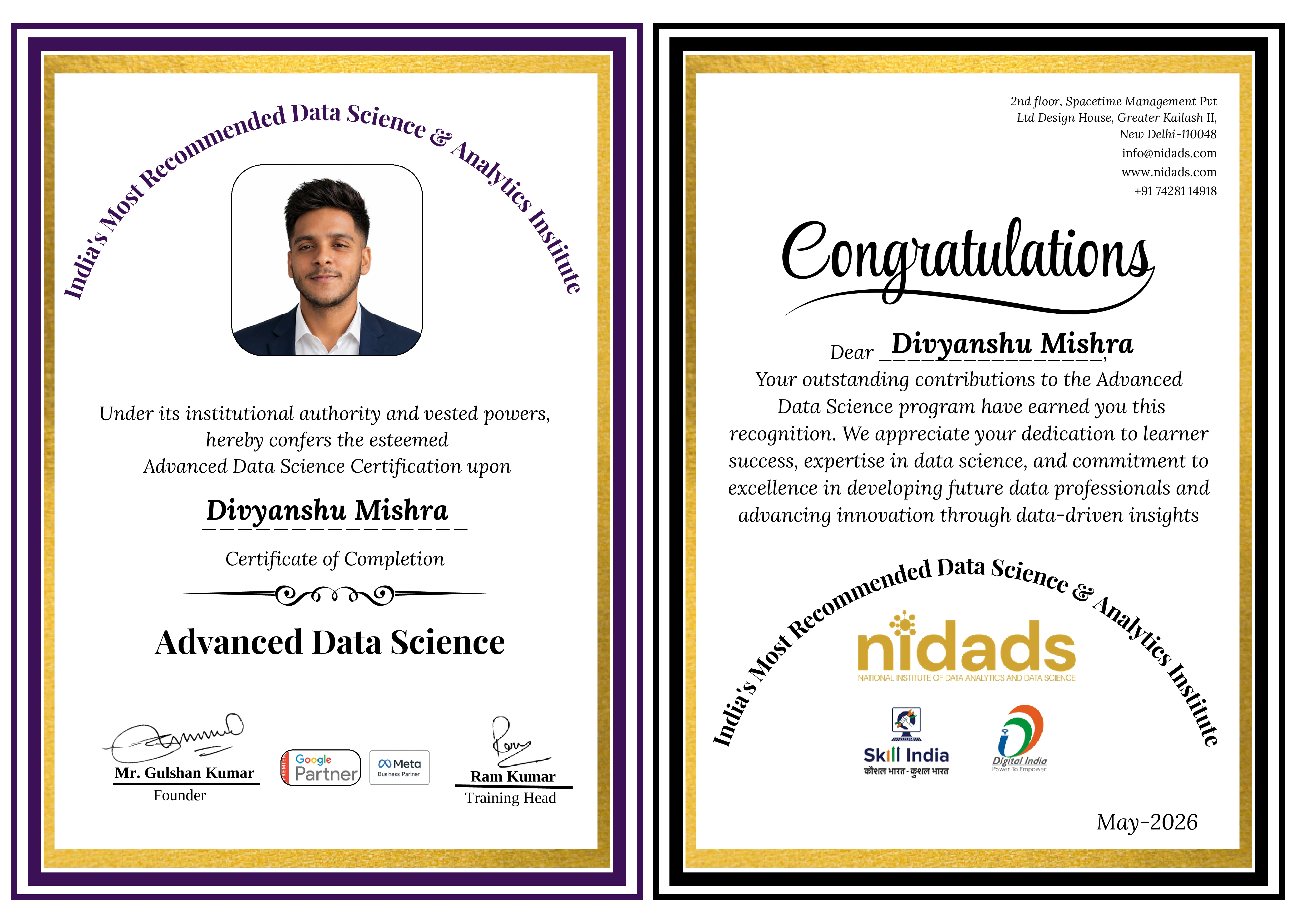 Divyanshu Mishra certificate